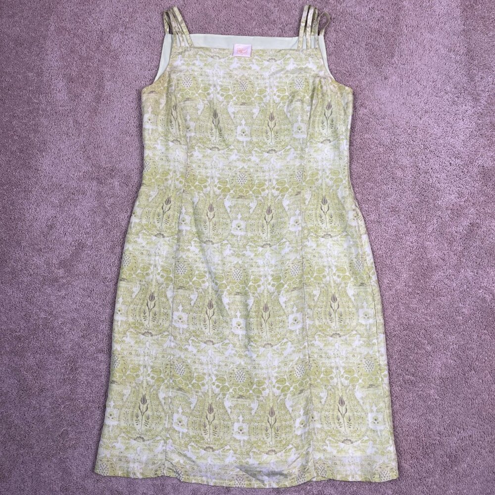Country Classics Dress Women 12 Green 100% Silk Bohemian 90s Vintage Square Neck